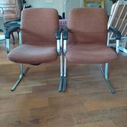 pair of 1970s modernist design armchairs in tweed fabric