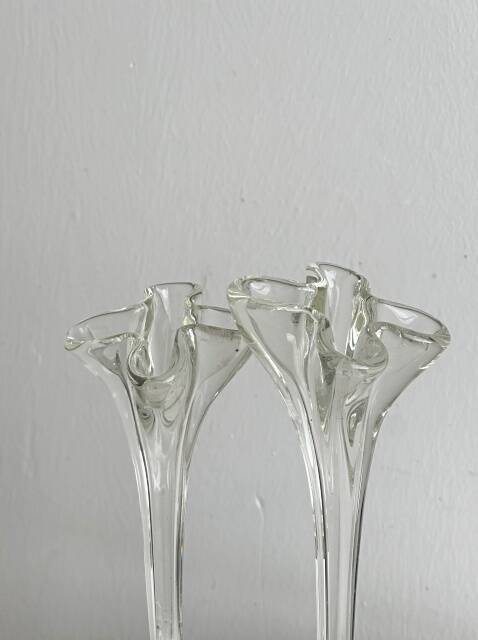 Two antique transparent blown glass soliflores.
