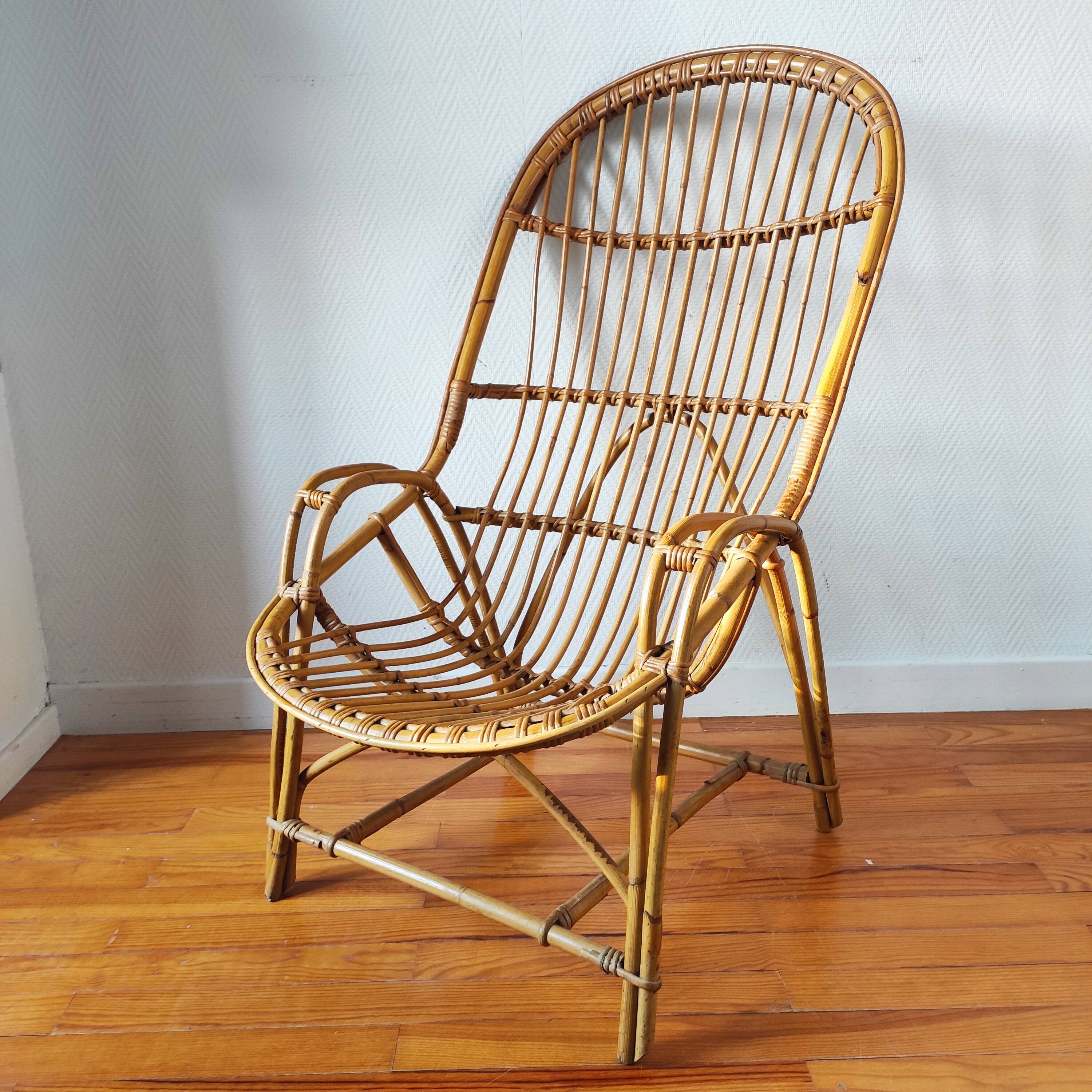 Fauteuil en rotin 1950/60