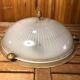 Old molded glass ceiling light + gold metal contour + vintage brass #a491