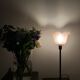 Lampe à poser avec globe en verre strié rose poudré