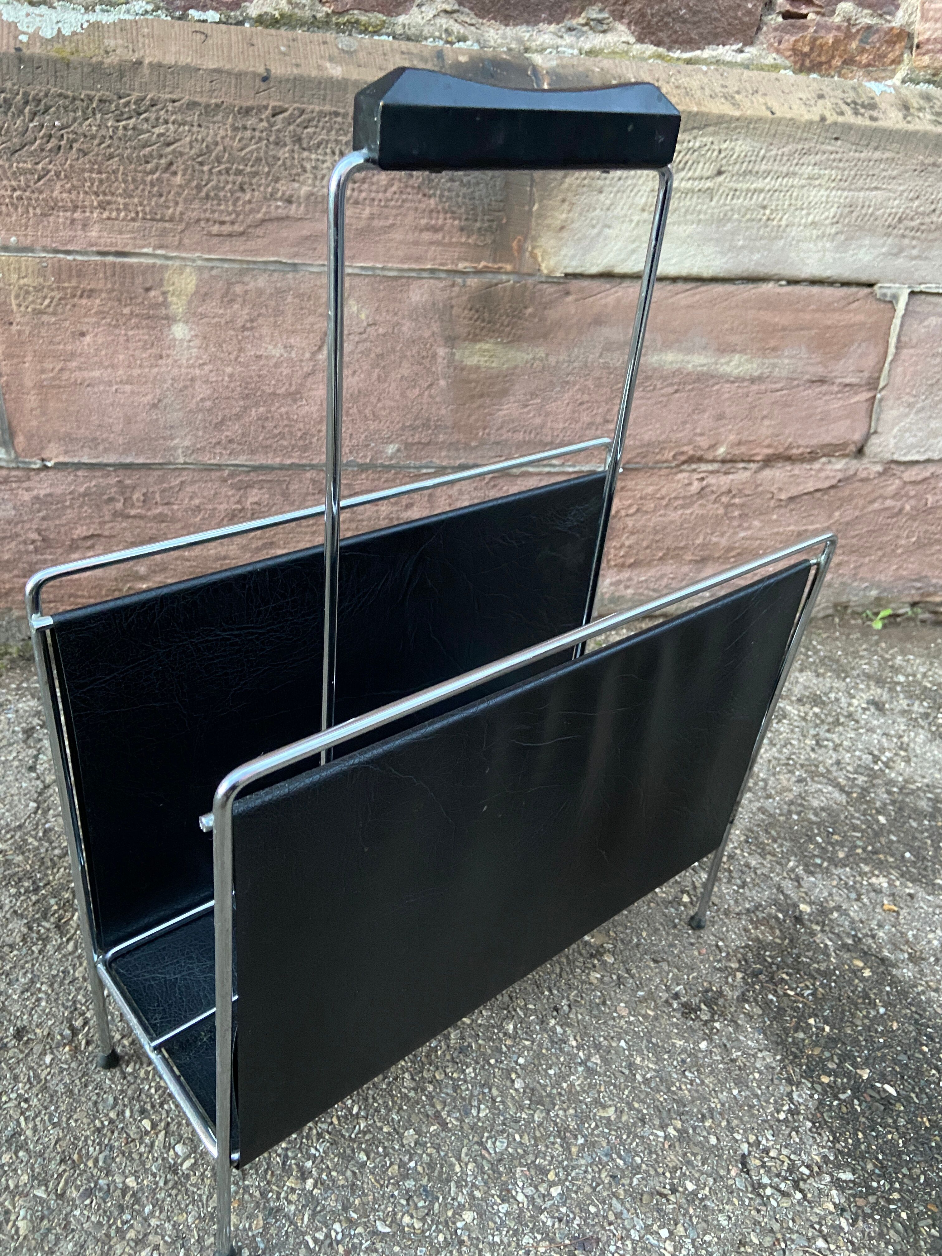 Magazine holder vintage imitation leather mid-century 1970