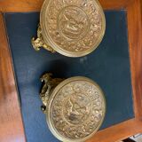 PAIR OF LOUIS XV STYLE BRONZE AND MARBLE CASSOLETTES WITH ANTIQUE DECORATION