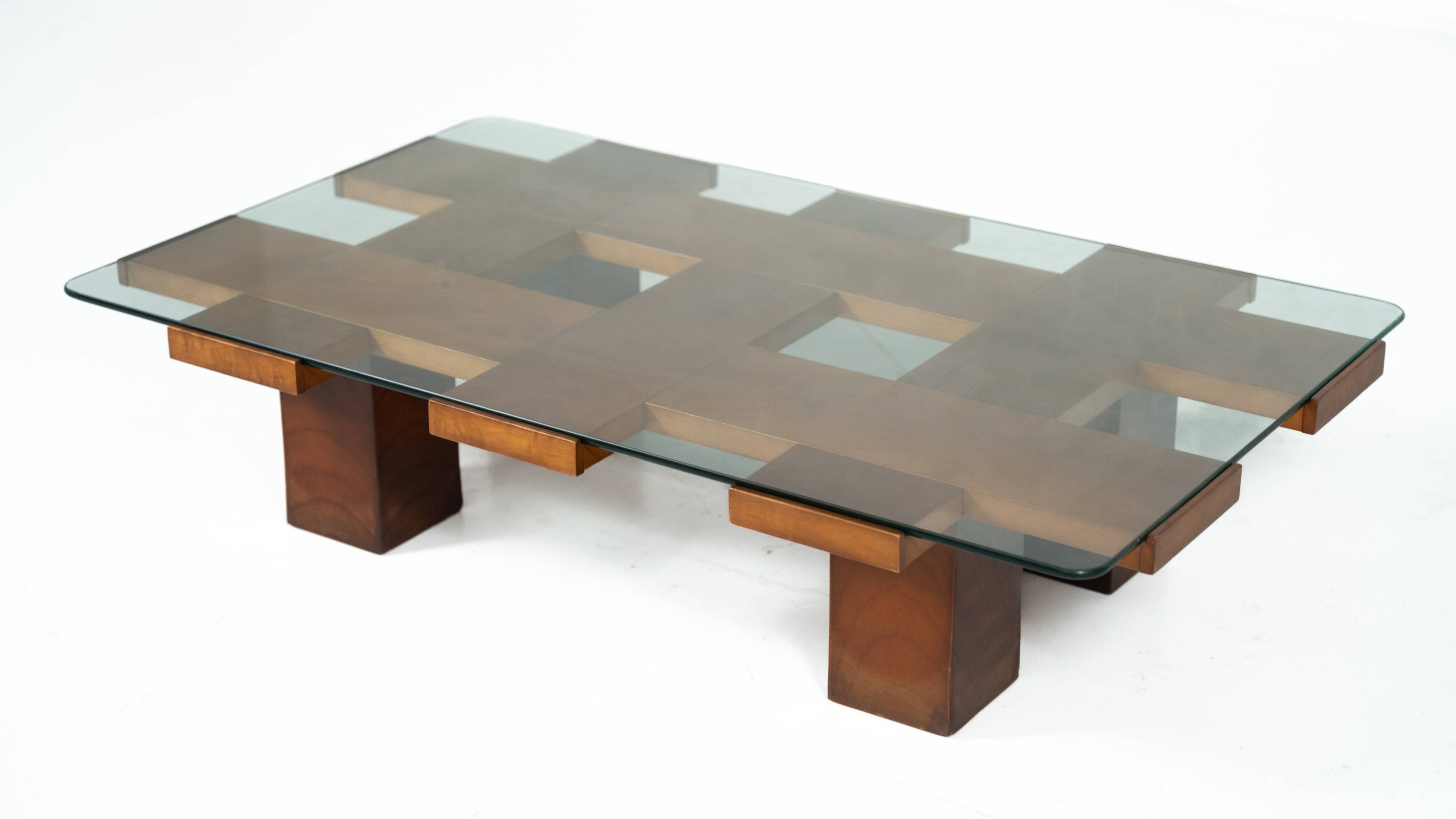 Mid-Century Rectangular Coffee Table, Walnut and Glass, Italy, 1960s