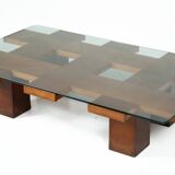 Mid-Century Rectangular Coffee Table, Walnut and Glass, Italy, 1960s