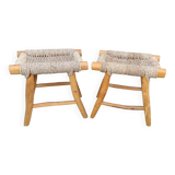 Pair of brutalist seagrass stools/20th century design/sofa end