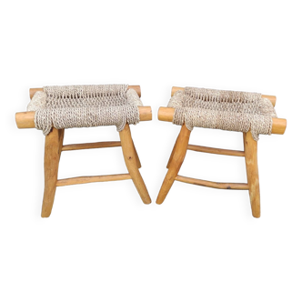 Pair of brutalist seagrass stools/20th century design/sofa end