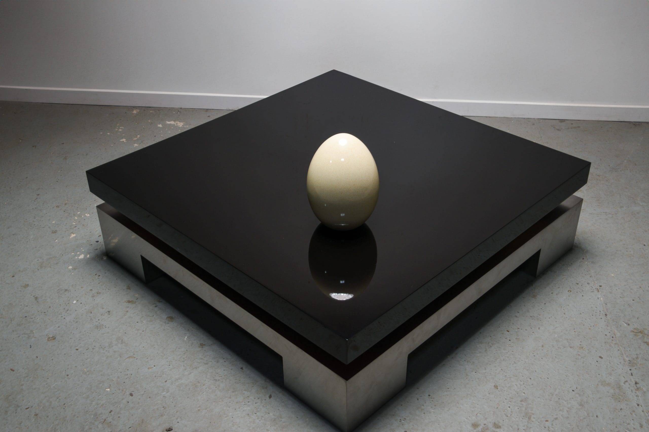 Nadine Charteret high gloss black and brushed metal coffee table circa 1970