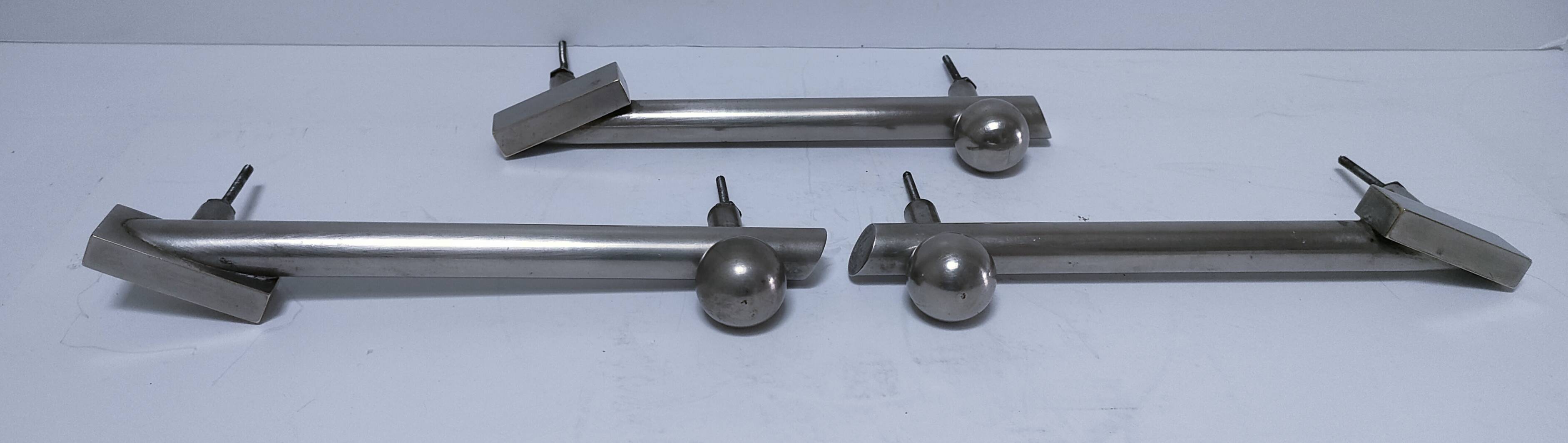 three art deco bronze handles silver tone cover
