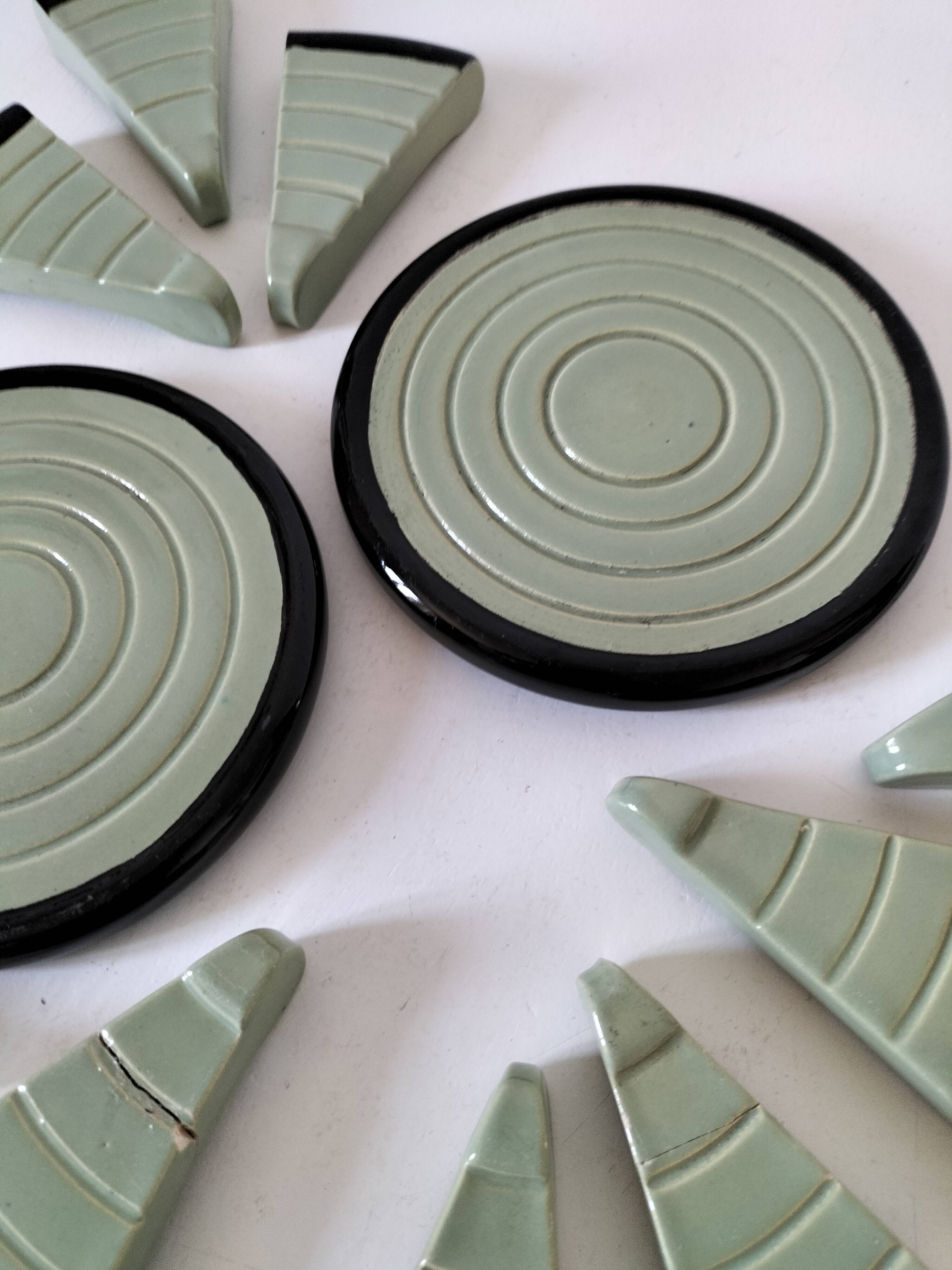 Art Deco celadon and black modular service cutlery rest