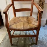 provençal armchair with dark beech armrests two-tone straw seat