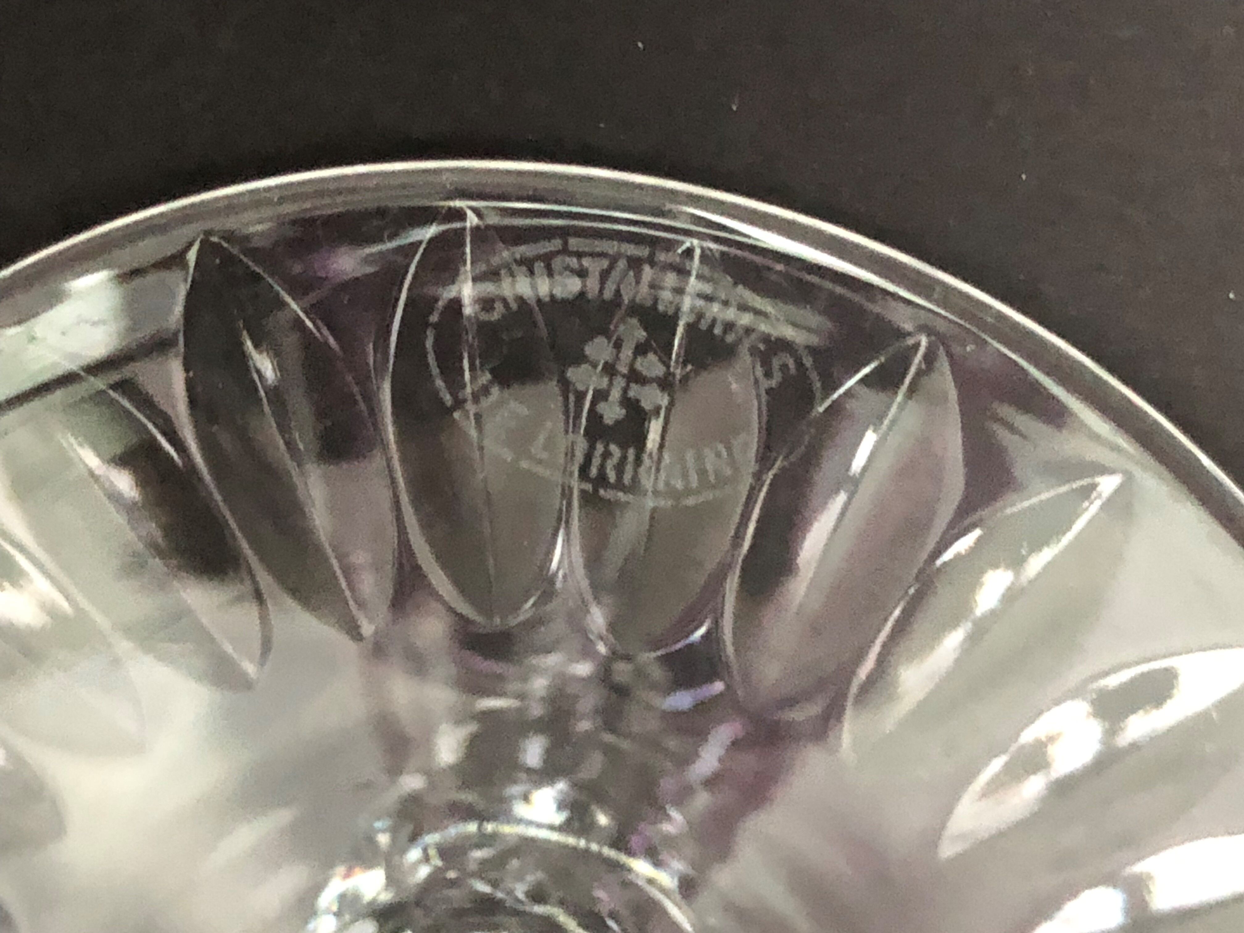 Set of six colored cut crystal wine glasses