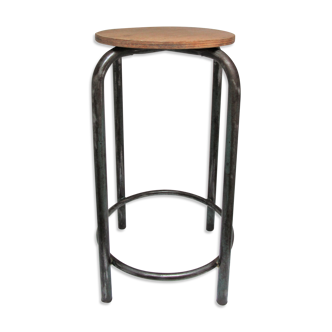 Top lab stool wood and metal patinated 70s
