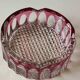 Large Val St-Lambert Ashtray/Vacuum Bin. Cranberry. Oval/Cross-hatched Patterns. Diam 15.5 cm
