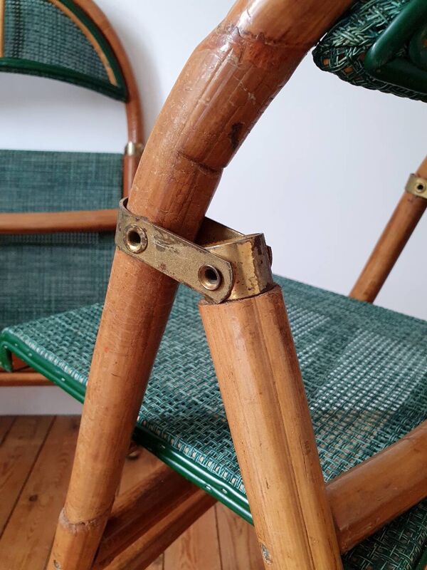 Paire de chaises de bistrot pliantes en rotin