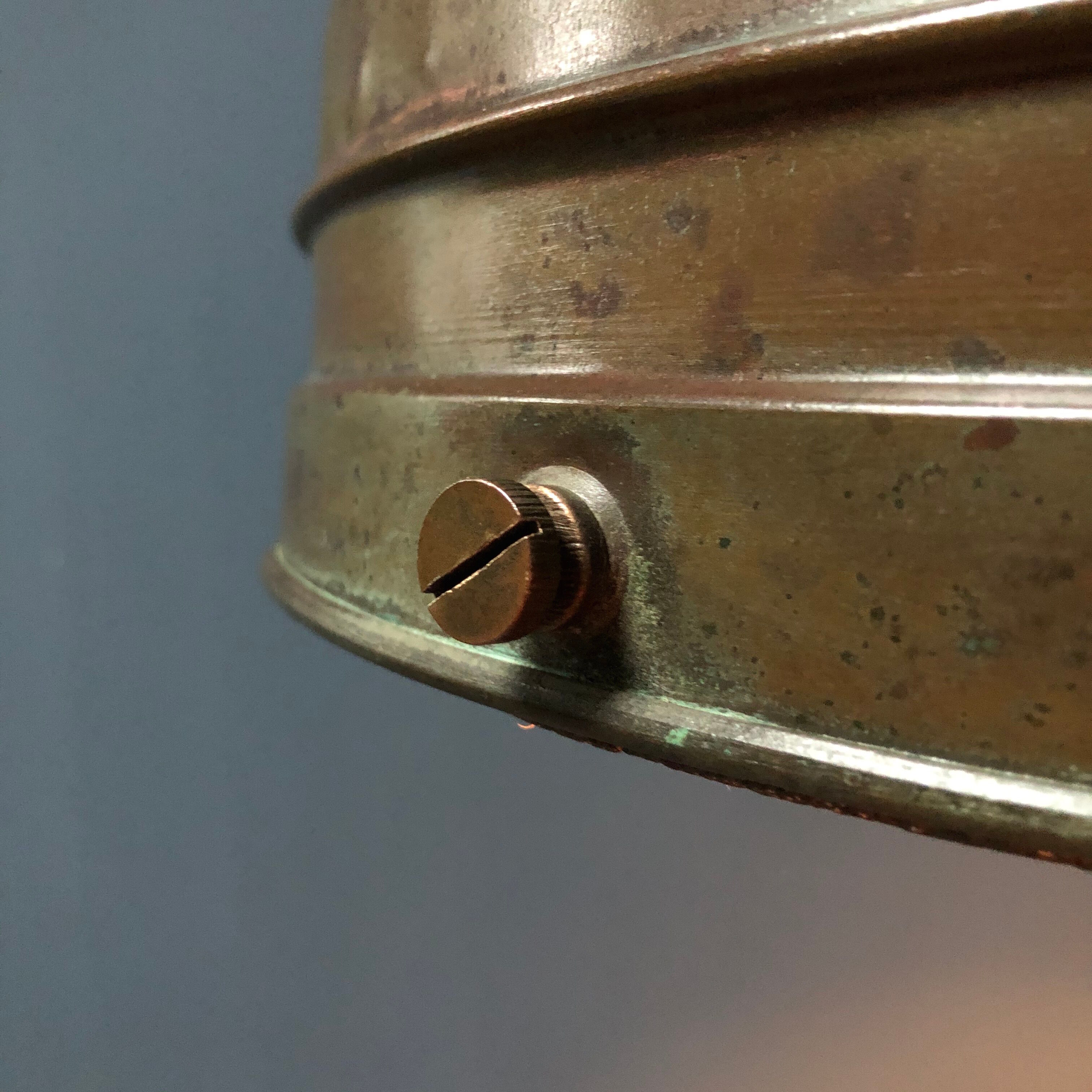 Old copper industrial church pendant light, Dutch 1930