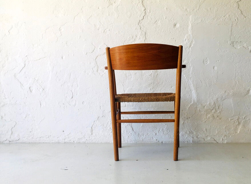 Fauteuil danois en teck, chêne et corde, années 1950