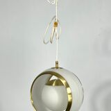 Stilux Milano, gilded aluminum, opaline and perspex pendant. Italy 1960s