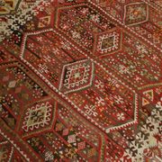 Tapis Kilim en laine beige et rouge 6x13, 193x406 cm