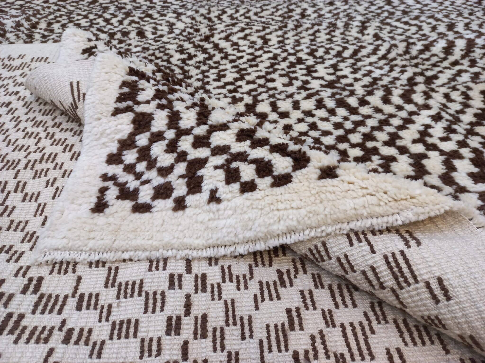 Handmade Tulu Rug, 100% Natural Un-Dyed Wool. Cream and Brown. Custom Options Available
