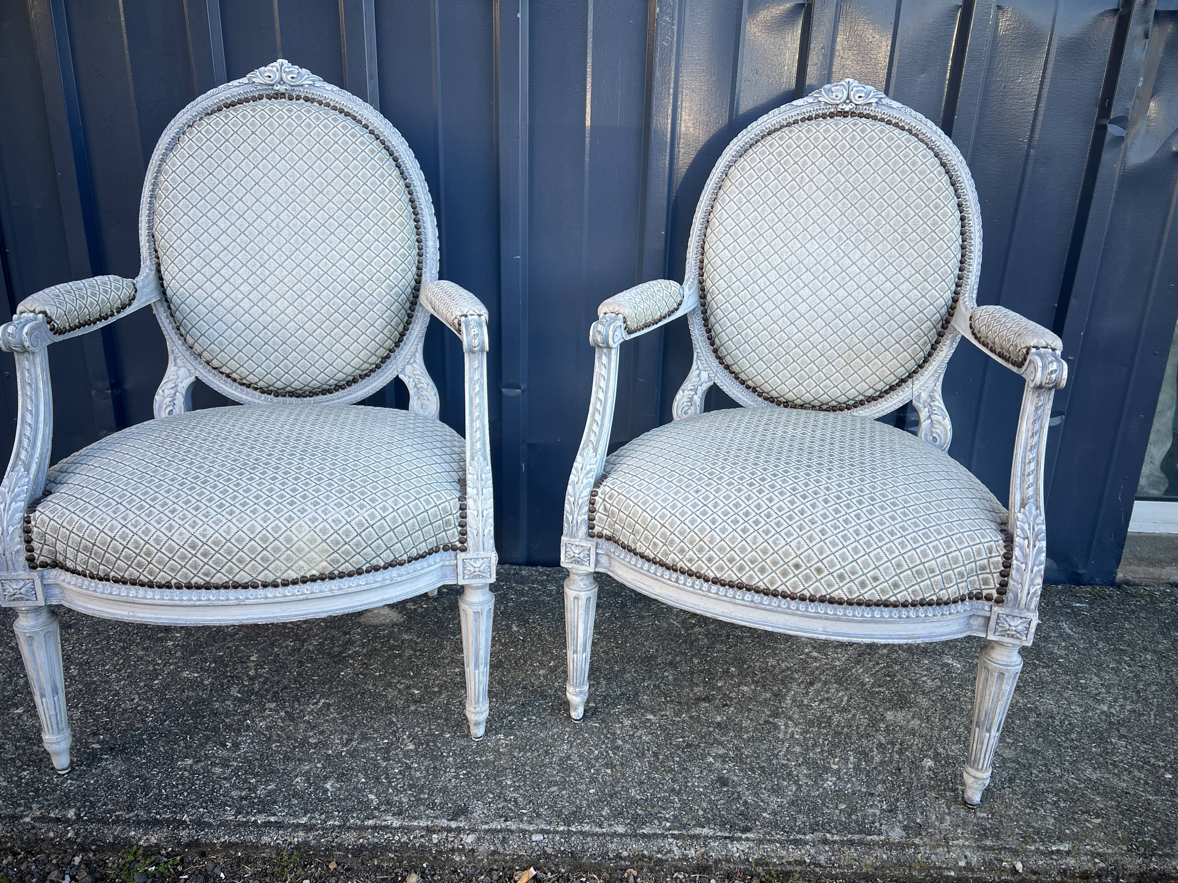 Pair of Louis XVI style armchairs