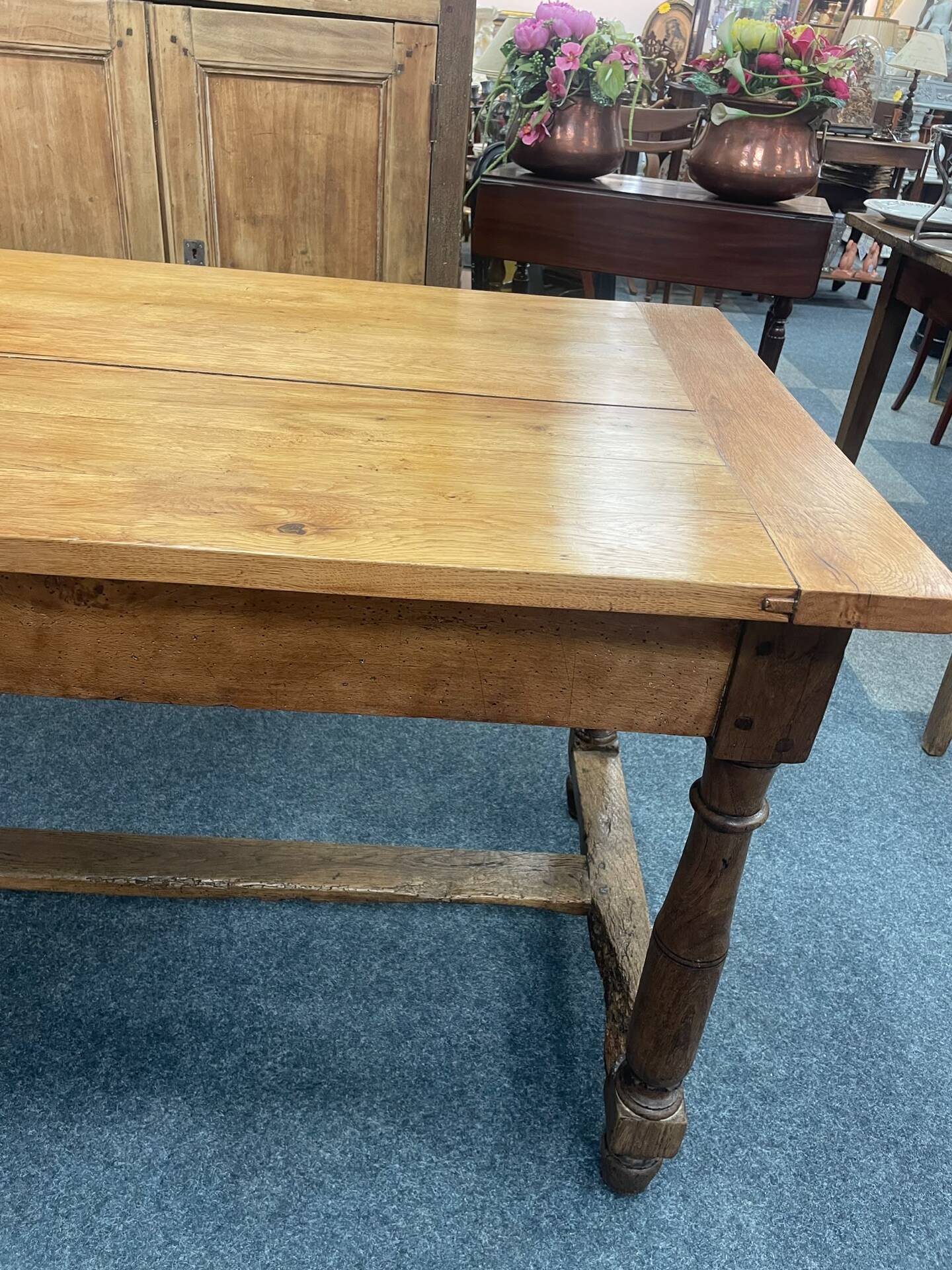 Table de ferme ancienne Louis XIII en chêne massif – Console / Îlot d'