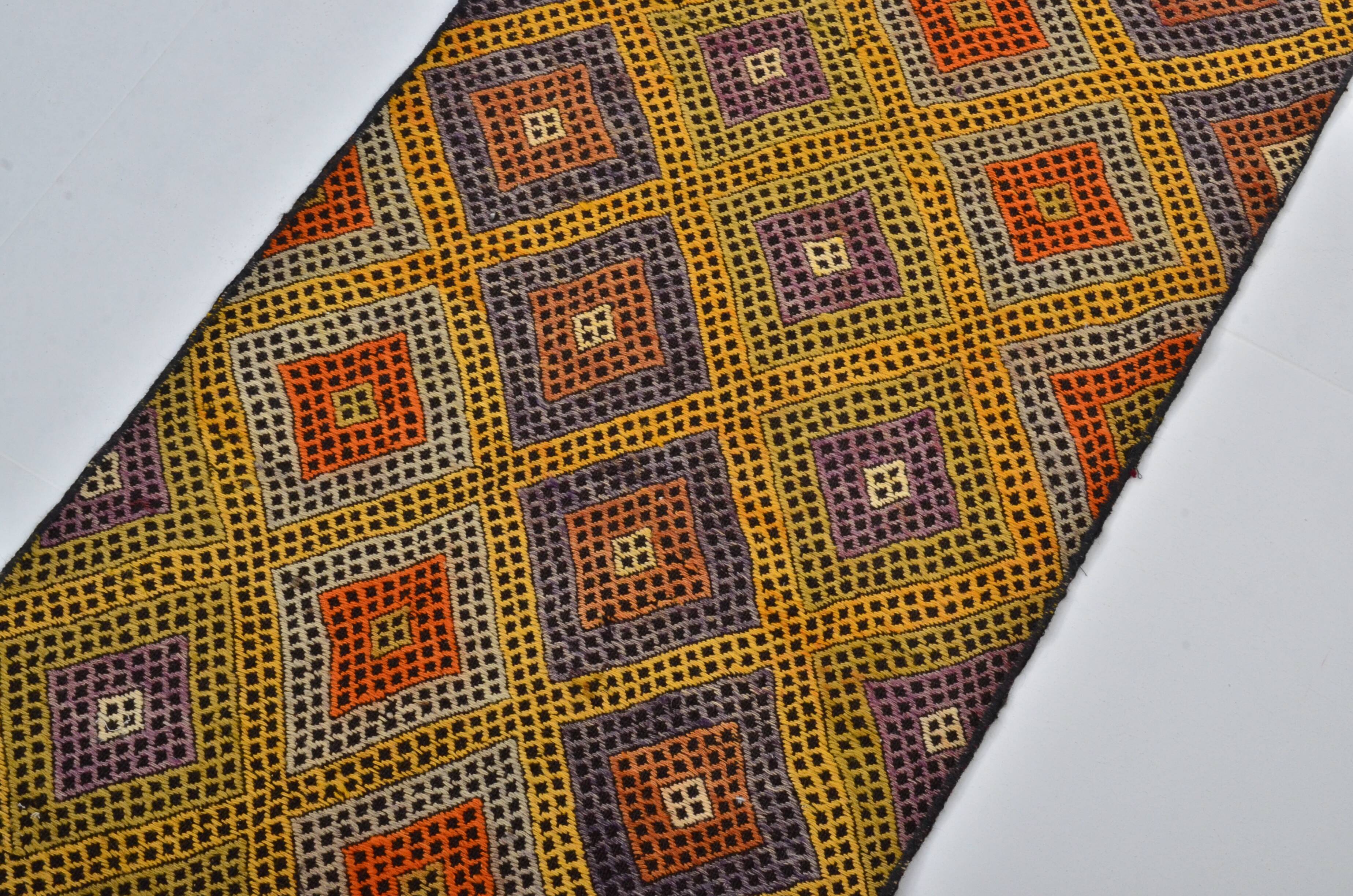 Tapis Kilim en laine tissé à la main de style bohème turc, référence 3401