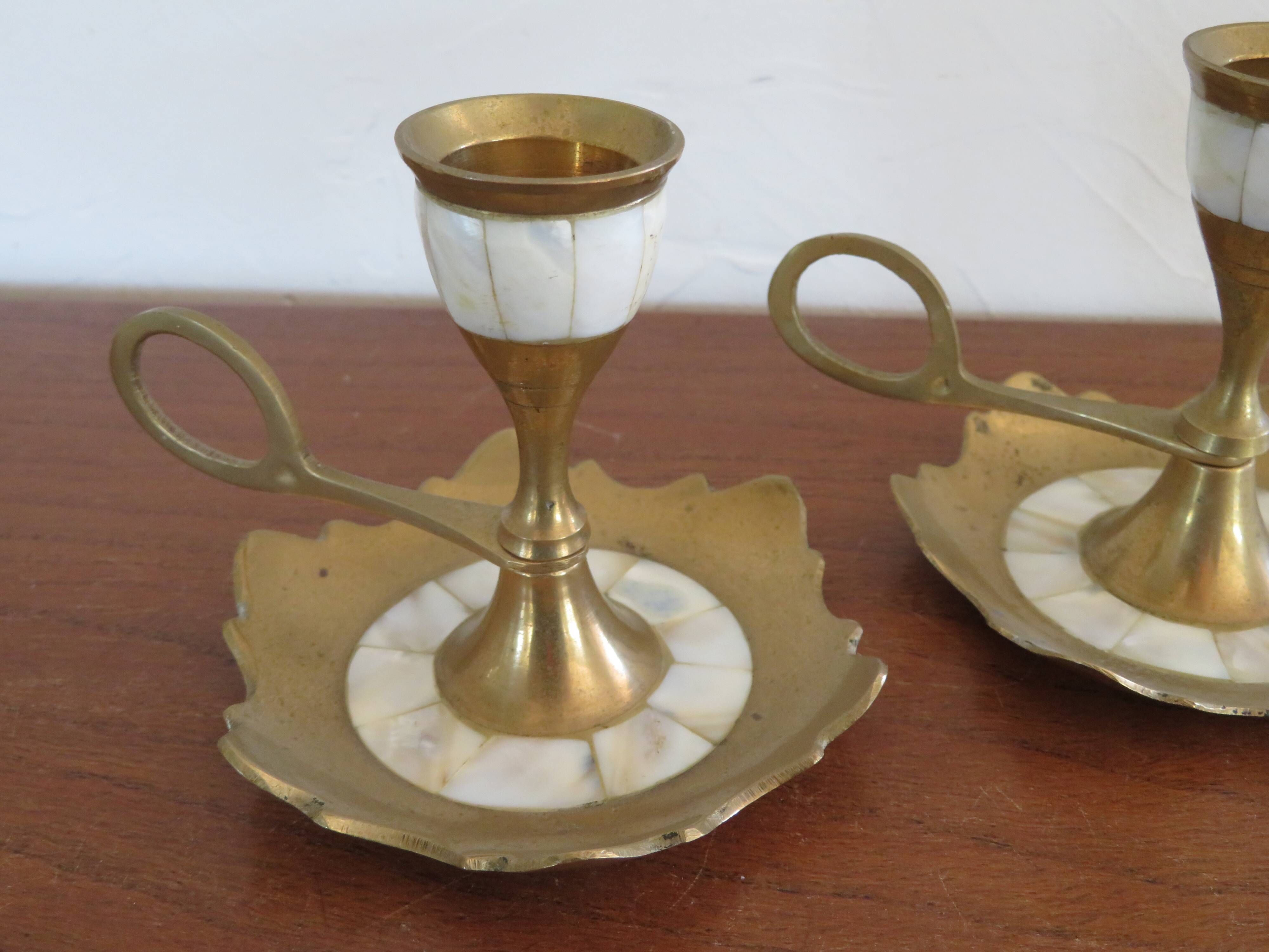 Bougeoirs vintage nacre et laiton