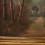 Peinture ancienne paysage sous bois signé.