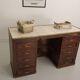 Small vintage stained wooden countertop with 2 shelves and 10 drawers