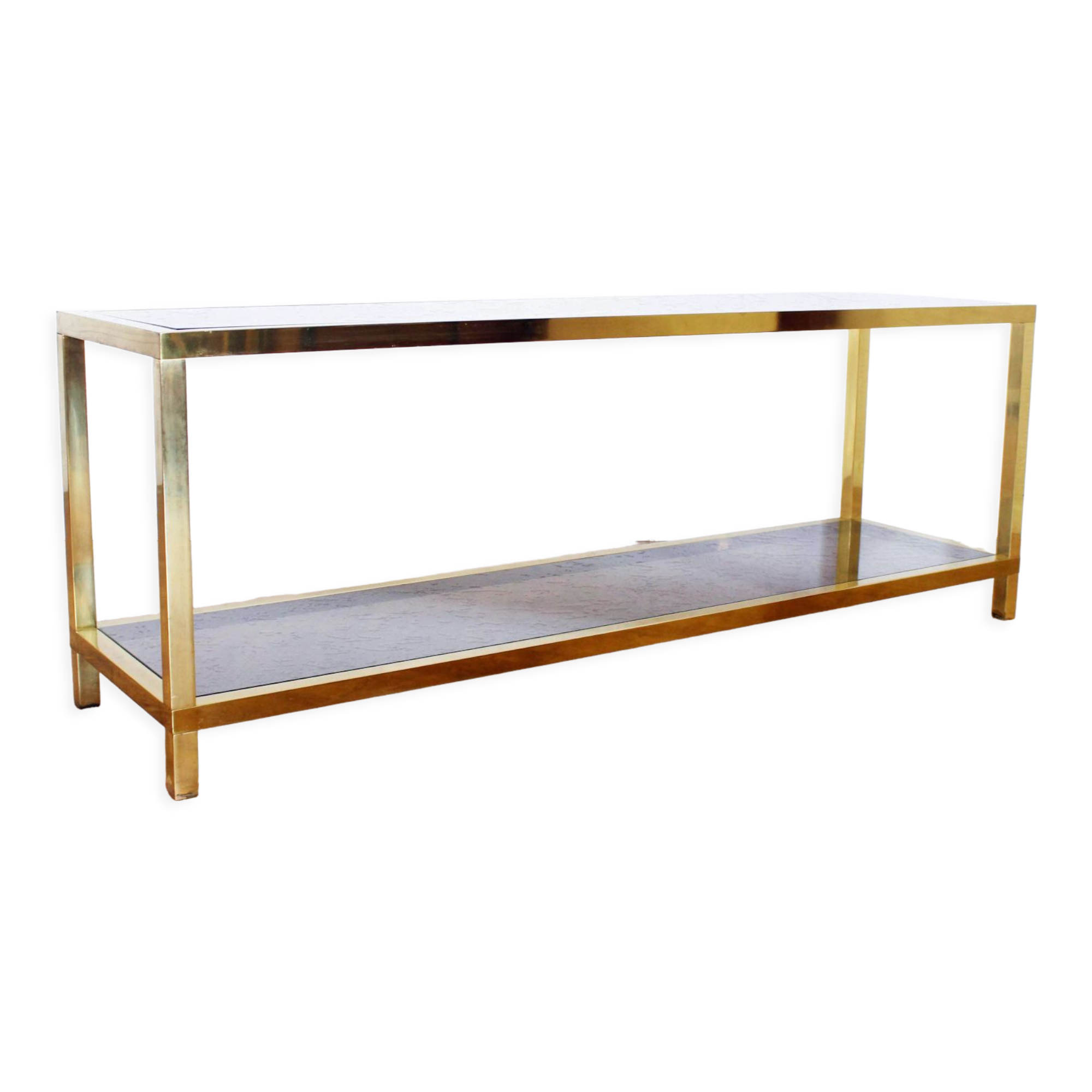 Brass console and smoked glass