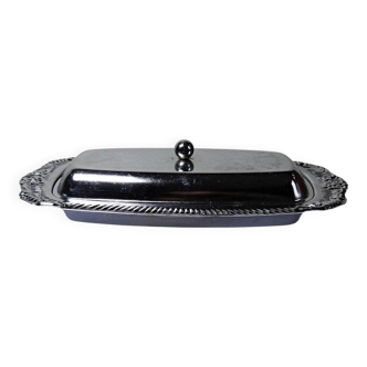 Silver-plated/inox vintage butter dish from the 1960s-1980s in Rococo style.