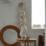 Large round wall mirror in solid pine by Glasmäster Markaryd, Sweden, 1960s.