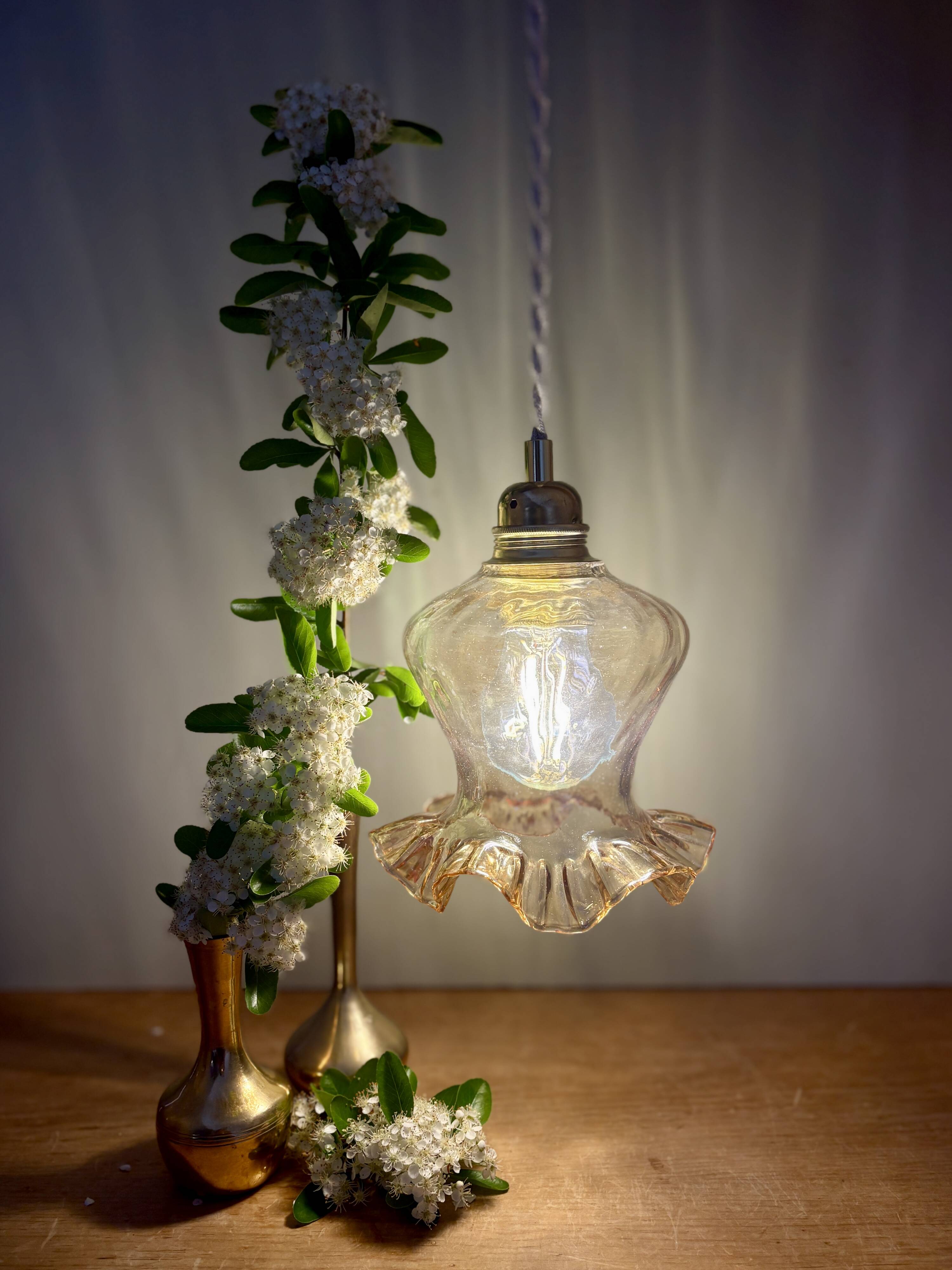 Vintage tulip pendant light in amber glass