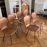 Set of 6 Lulli wood and metal chairs by Carlo Ratti, Italy 50s