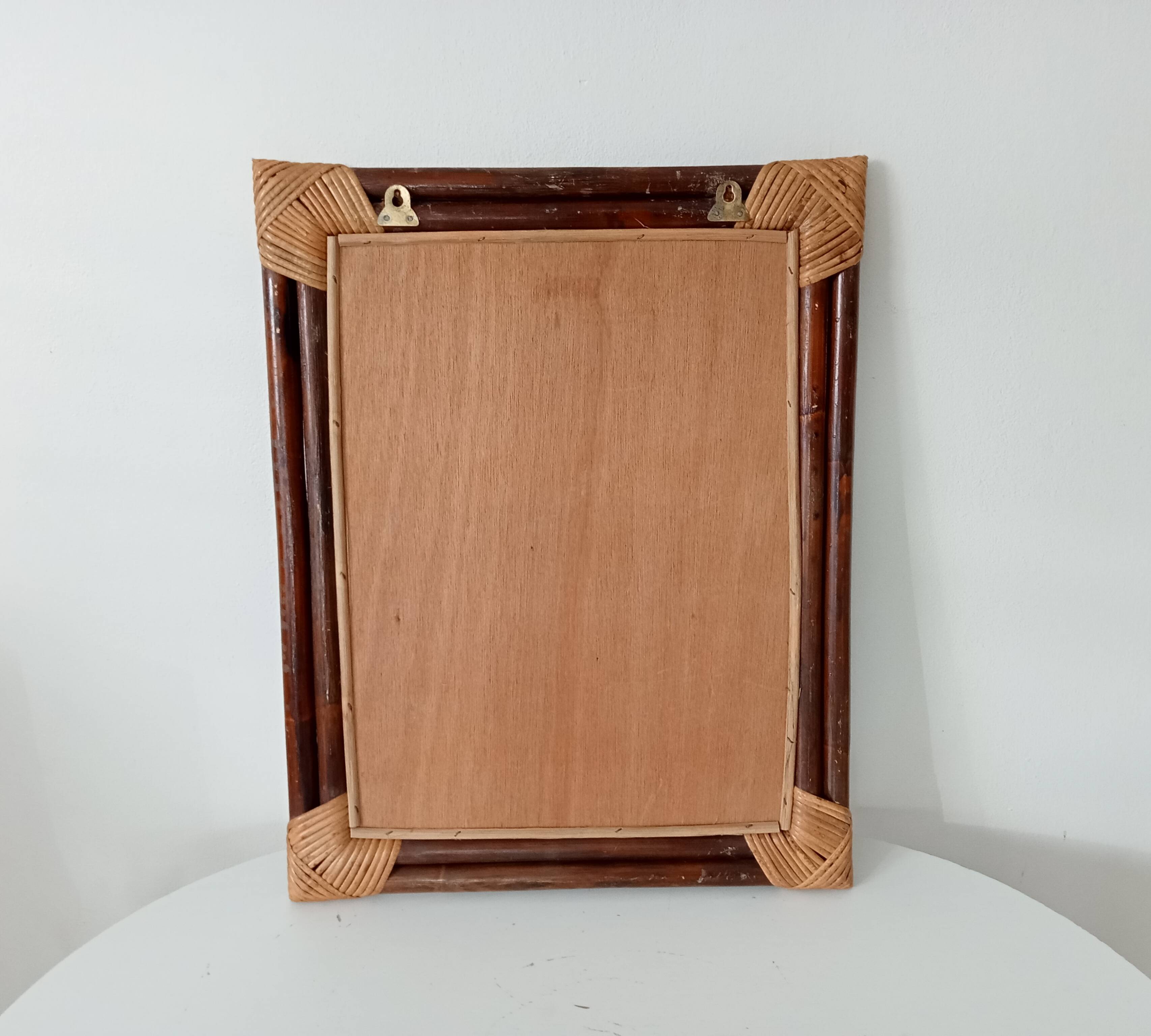 Vintage bamboo and rattan mirror from the 60s/70s, 50*40 cm.