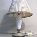 Ancienne lampe laiton verre & opaline blanc avec abat-jour crème années 70 vintage