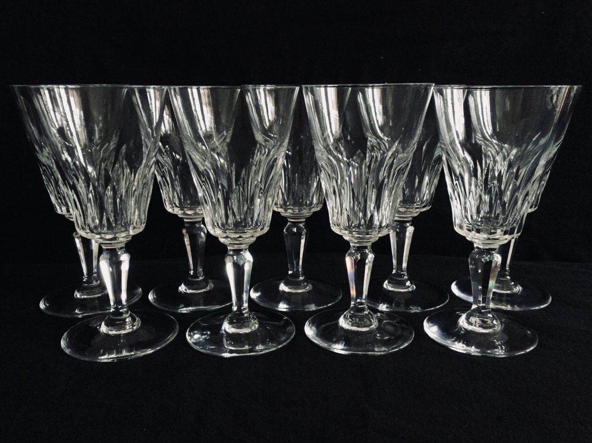 Set of 9 crystal water glasses Baccarat model Carcassonne