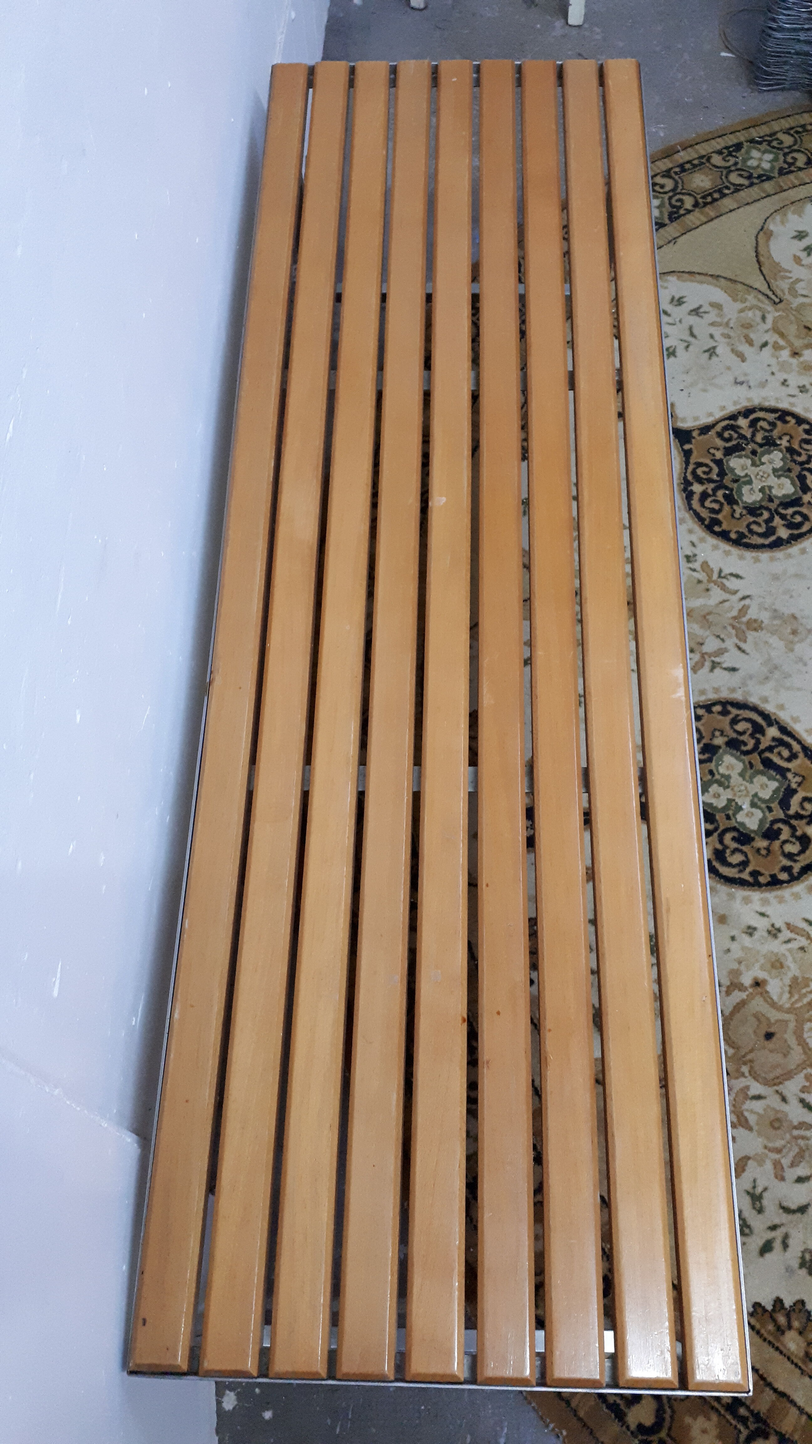 Banc design acier brossé et bois vintage 60-70