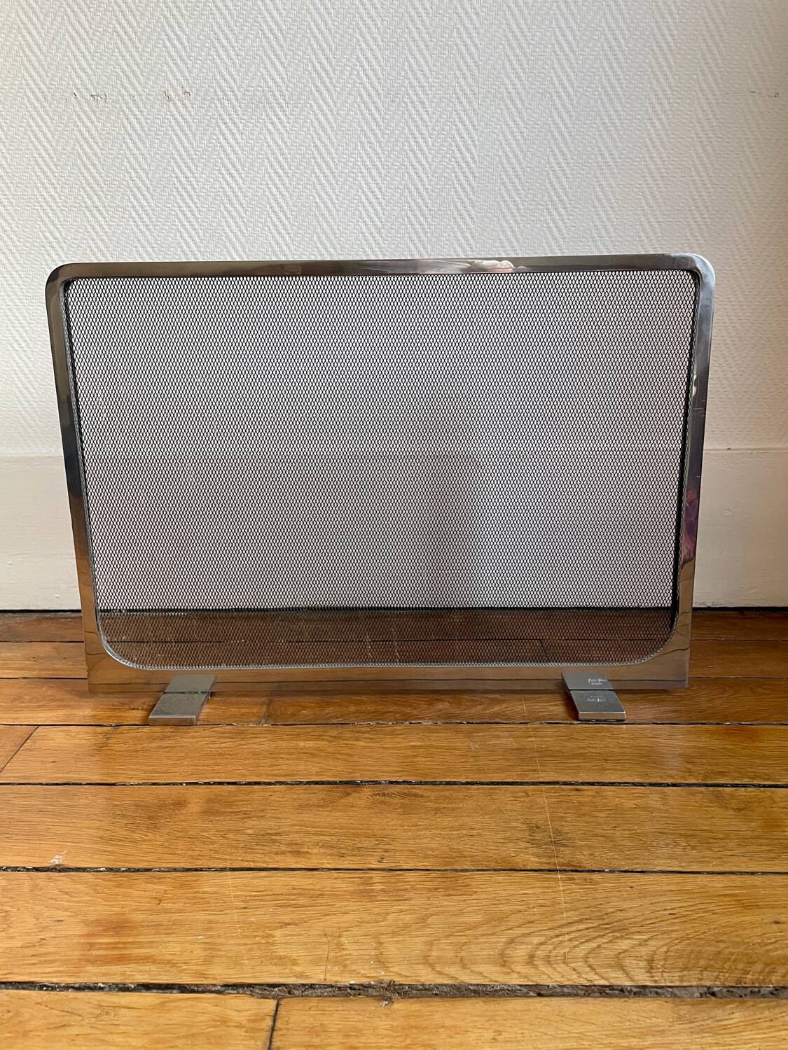 Jaques Charles polished stainless steel fireplace set for Jean-Paul Créations France 1970
