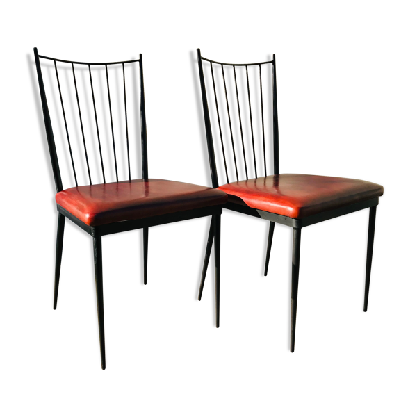 Paire de chaises vintage 1950 assises cuir