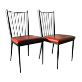Paire de chaises vintage 1950 assises cuir
