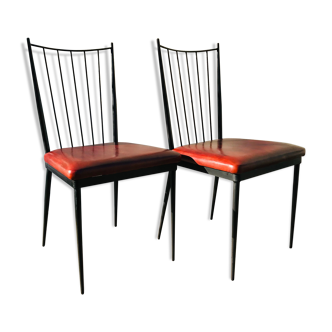 Paire de chaises vintage 1950 assises cuir