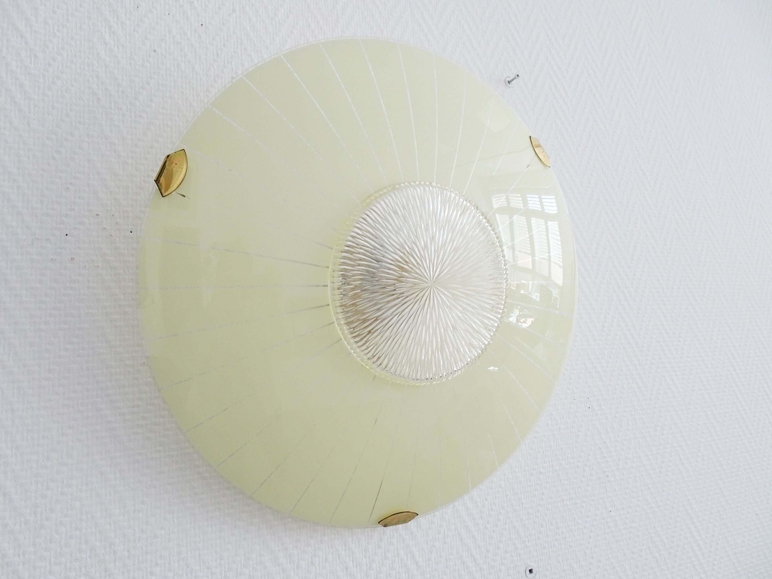 Mid-century wall or ceiling lamp made of glass with a graphic pattern