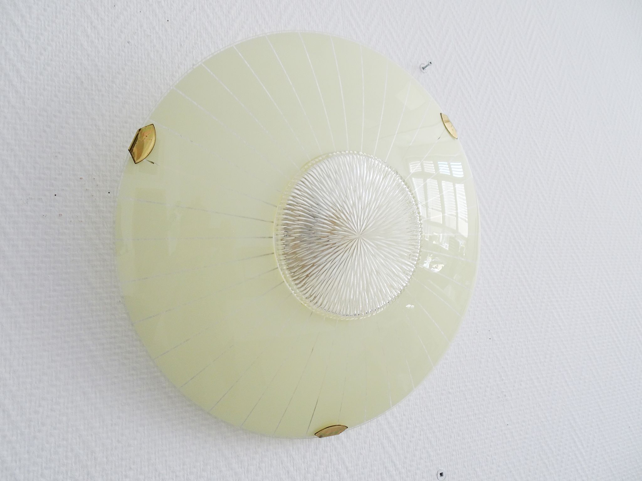 Mid-century wall or ceiling lamp made of glass with a graphic pattern