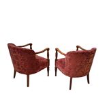 Elegante Coppia di Poltrone Vintage Anni '60 in Rovere e Velluto Damascato