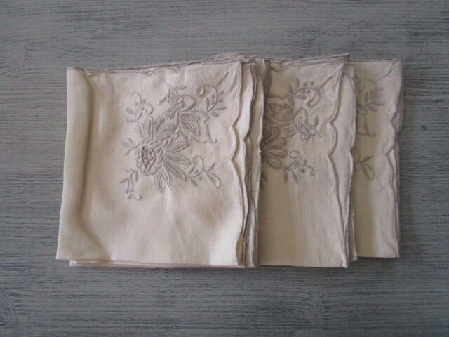 12 old cotton embroidered napkins