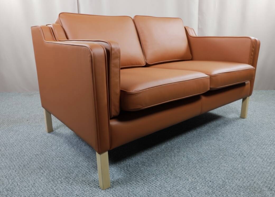 Borge Mogensen 2 seater cognac leather sofa model 2212 - newly reupholstered