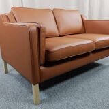Borge Mogensen 2 seater cognac leather sofa model 2212 - newly reupholstered