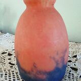 Tulipe Art déco en verre marmoréen orange et bleu violine